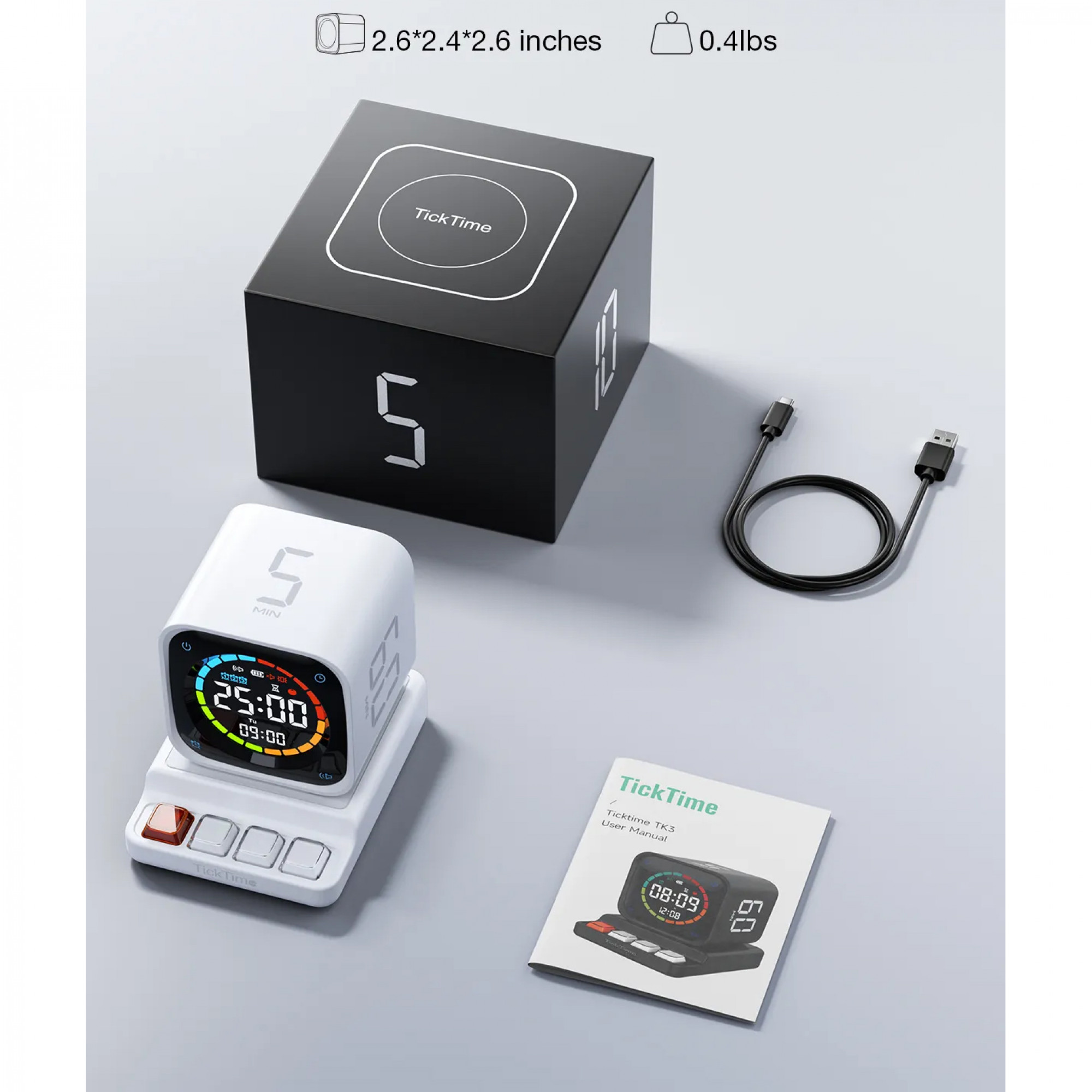 Смарт-таймер Ticktime TK3 Pomodoro Timer Cube, Productivity Timer White